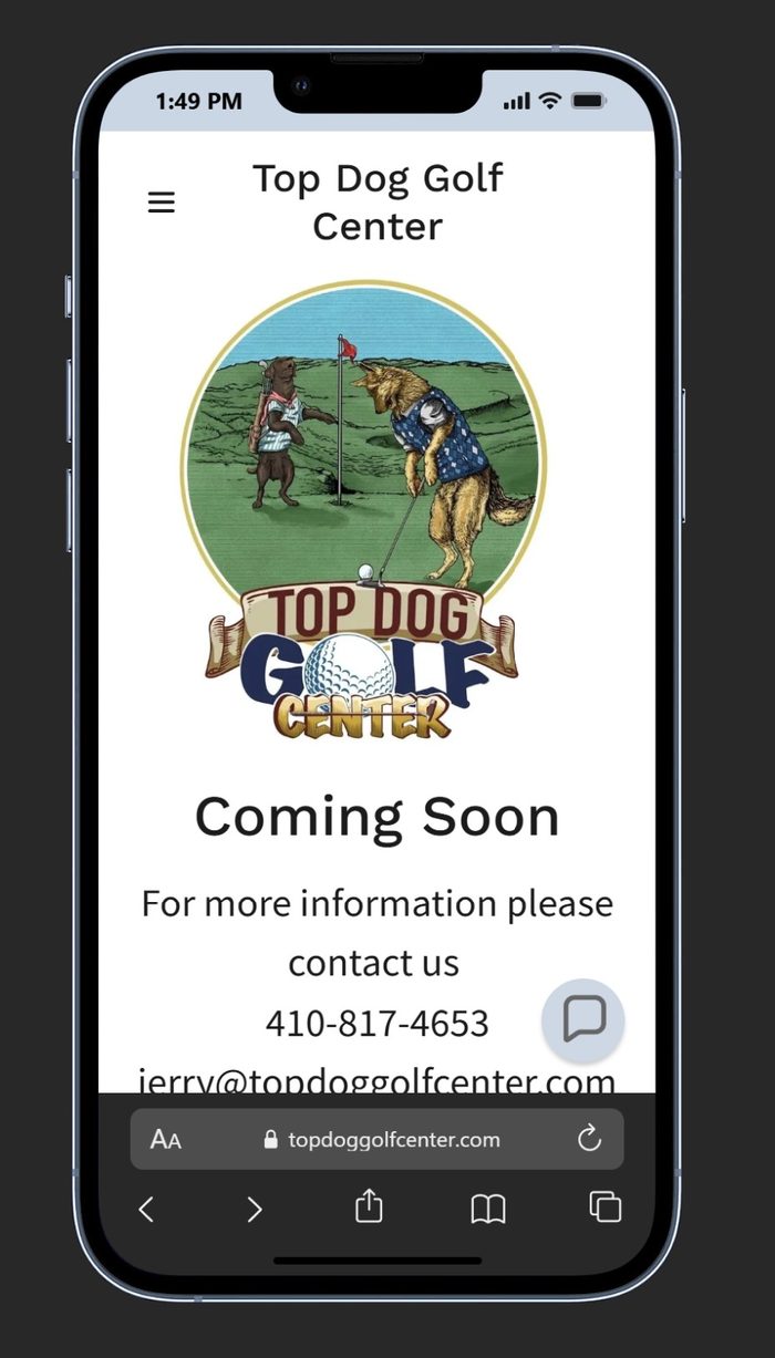 Top Dog Golf Center website before rebuild, mobile view